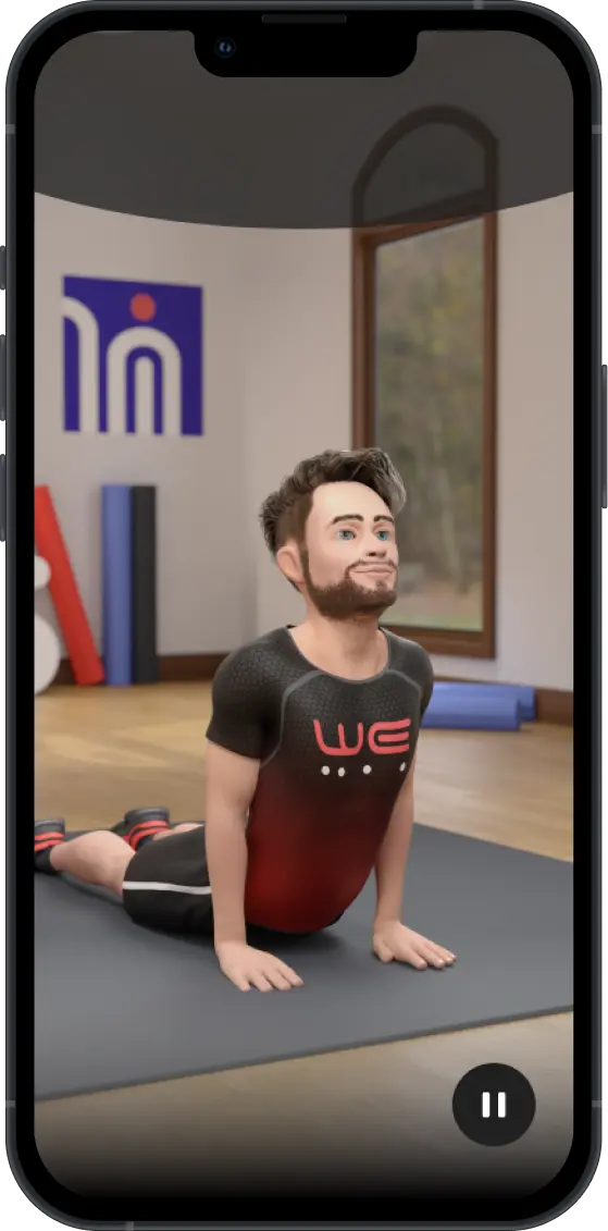 WeStretch animated character guiding a stretch