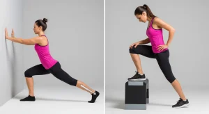 A photo of a wall calf stretch targeting the Achilles tendon.