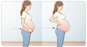 An illustration of a pregnant woman showing posture changes during pregnancy.