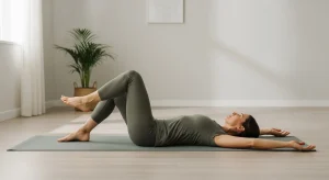 An image of a person lying on their back performing gentle knee rolls to support spinal mobility.