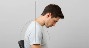 An image of a side profile showing forward head posture and rounded shoulders.