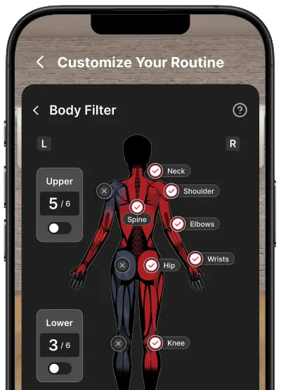 WeStretch body filter showing which joints to include or exclude